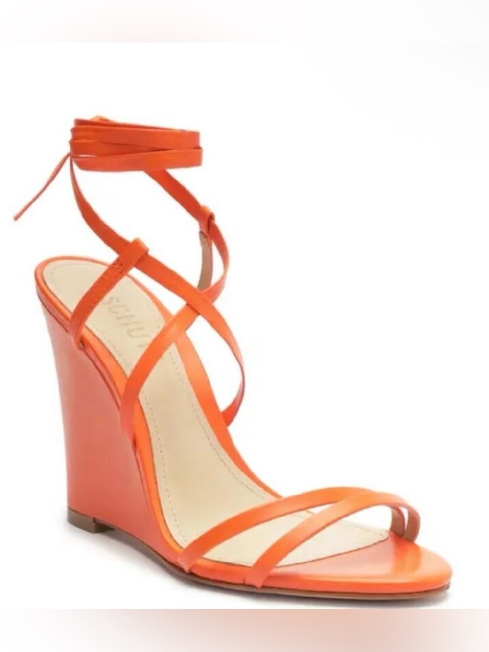 SCHUTZ Orange Wrap-Strap Wedge Sandals